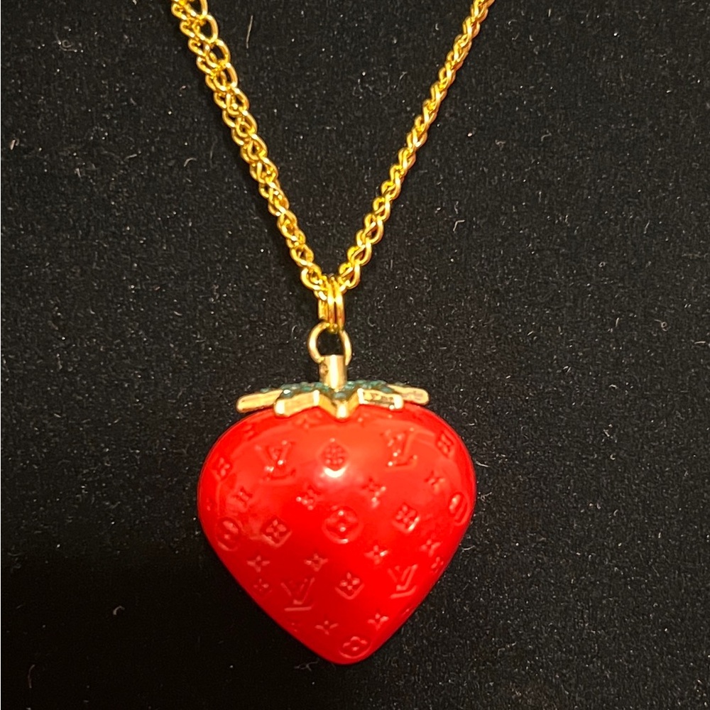 Upcycled Strawberry Pendant on a 30” double chain.